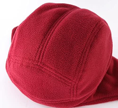 Home Prefer Mens Womens Warm Fleece Beanie Earflap Winter Hat Outdoor Winter Cap - color: Wine Red