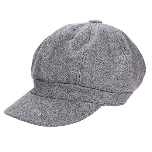 haozaikeji Women's Wool Blend Fashion Newsboy Hat Classic 8 Panel Cabbie Beret Winter Baker Boy Hat Pageboy Hat - color: Grey