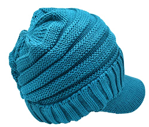 C.C Trendy Warm Oversized Chunky Soft Oversized Ribbed Slouchy Knit Hat with Visor Brim - color: Teal