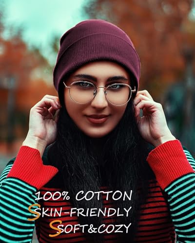 100% Cotton Beanie Lengthen Cuffed Beanies Knit Winter Hats Unisex - color: 1-wine Red
