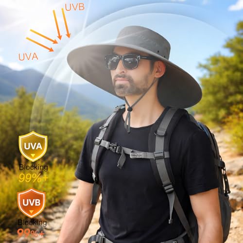 HUAMULAN Men Wide Brim Sun Hat Summer Outdoor Women Bucket Fishing Hats - color: D2-darkgray