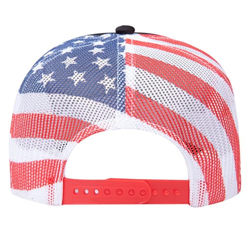Ashen Fane Polyester Foam Front 5 Panel High Crown Mesh Back Trucker Hat - color: Black/Us Flag