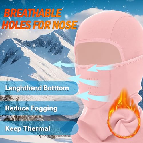 Breathable Balaclava Ski Mask for Men Women, Warm Winter Face Mask for Cold Weather Motorcycling Skiing Outdoor Work - color: Pink