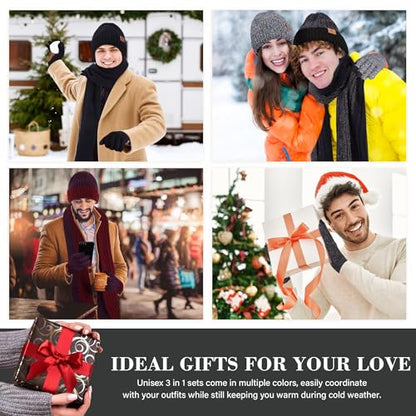 FZ FANTASTIC ZONE Mens Winter Beanie Hat and Scarf Touchscreen Gloves Sets - color: Dark Gray