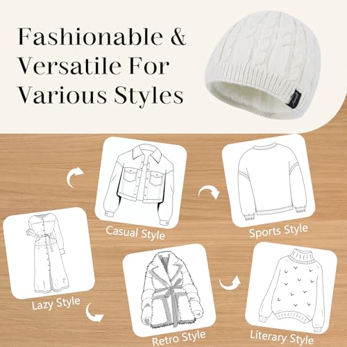 Winter Warm Beanie Hat for Women Men, Thick Cable Knit Cuffed Beanie - color: Cream
