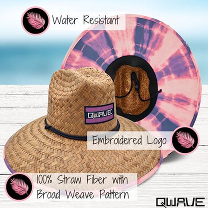Qwave Straw Hats for Women - Stylish Tropical Print Designs, Beach Gear Sun Hats for Women, Lifeguard Hat with Sun Protection - color: Pink Tie Dye