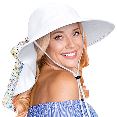 Tirrina Women's Sun Hat Wide Brim, UV Protection Sun Hats for Women - color: #White