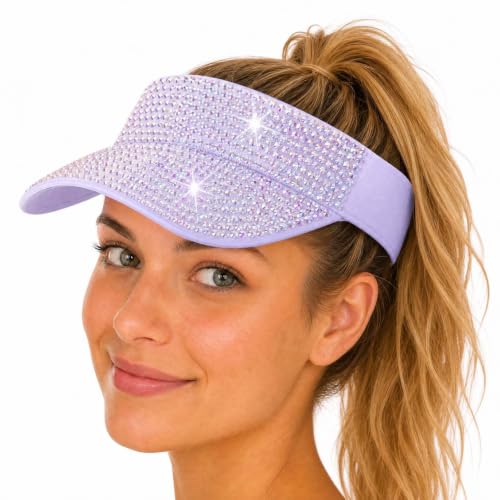 Bling Rhinestone Sun Visor for Women Sparkle Hat for Tennis Beach Sport - color: 06 White Colorful