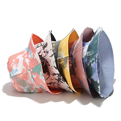 Unisex Print Double-Side-Wear Reversible Bucket Hat - color: Gray White Tie-dye