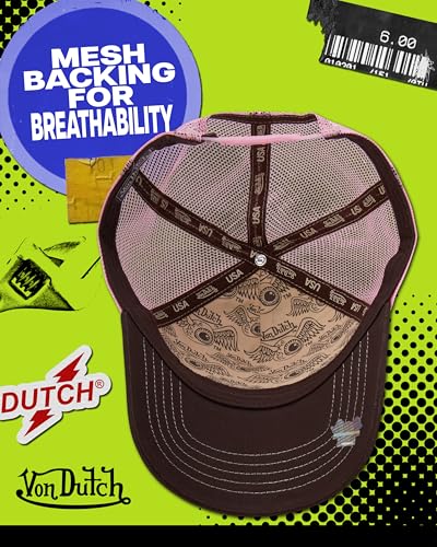 Von Dutch Unisex Trucker Hat, Colorblock, Mesh Back, Curved Bill, Snapback - color: Brown/Pink