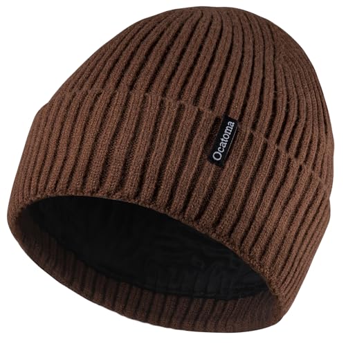Ocatoma Beanie for Men Women Warm Winter Knit Cuffed Soft Ski Hats Unisex - color: Light Brown