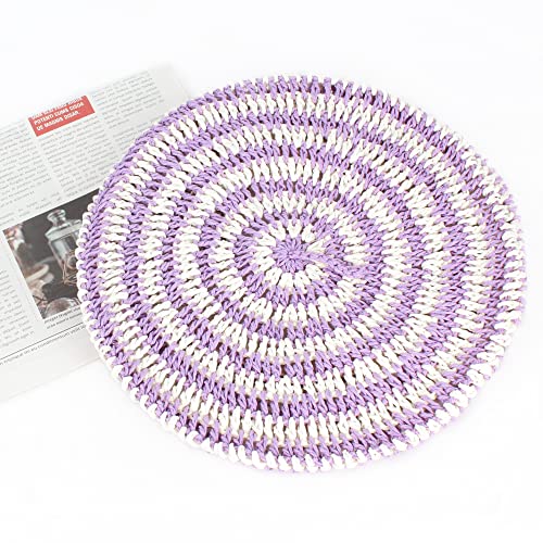 Women Summer Straw Woven Sunhat Classic Beret Artist Painter Sun Hat Cap - color: Stripes Purple