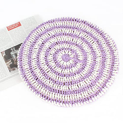 Women Summer Straw Woven Sunhat Classic Beret Artist Painter Sun Hat Cap - color: Stripes Purple