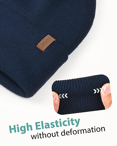 FURTALK Beanie for Men Women Cuffed Thick Knitted Winter Hat Skull Cap - color: Navy