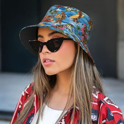 Bucket Hat for Men Women Packable Sun Hats Fisherman Outdoor Summer Travel Hiking Beach Caps - color: Beach Palm Tree
