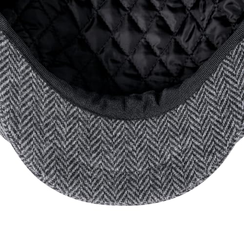FEINION Men 8 Panel Herringbone Wool Newsboy Cap - color: Herringbone Grey, size: 7 1/2