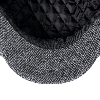 FEINION Men 8 Panel Herringbone Wool Newsboy Cap - color: Herringbone Grey, size: 7 1/2