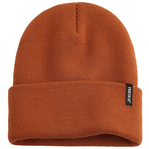 FURTALK Beanie Hat for Men Women Winter Hats for Women Men Soft Warm Unisex Cuffed Beanie Knitted Skull Cap - color: Ad-dark Orange