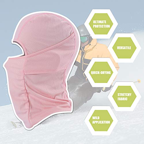 Balaclava Face Mask Adjustable Windproof UV Protection Hood - color: Pink