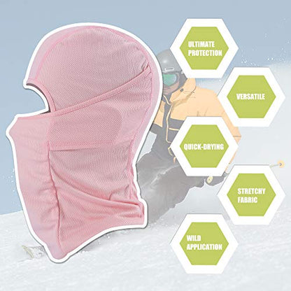 Balaclava Face Mask Adjustable Windproof UV Protection Hood - color: Pink