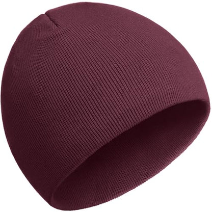 ROYBENS 100% Cotton No Cuff Beanie Hat Men Women, Fisherman Skull Cap - color: Burgundy