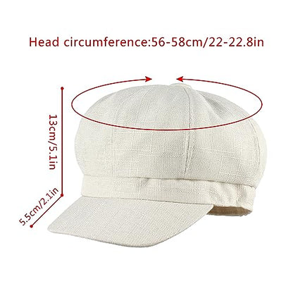 Women Cotton Blend Newsboy Cap Cabbie Paperboy Painter Visor Hat - color: Beige White B