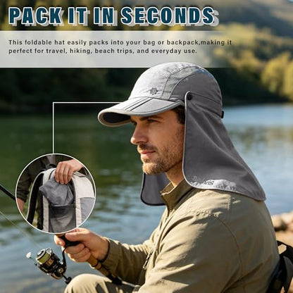 Tirrinia UPF 50+ Fishing Hat with Removable Neck Flap, Baseball Cap - color: Light Grey