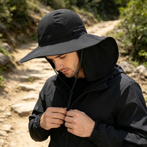 2Pack Sun Hat for Men Women with Neck Flap - color: 2pcs-black&gray