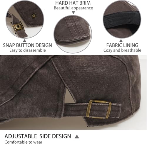 Initlove Mens Newsboy Cap Washed Beret Ivy Hat Flat Hats for Cabbie Driving - color: B Coffee