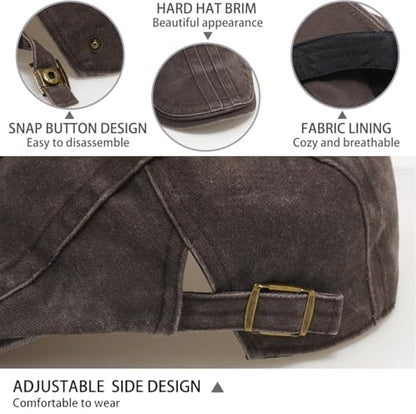 Initlove Mens Newsboy Cap Washed Beret Ivy Hat Flat Hats for Cabbie Driving - color: B Coffee