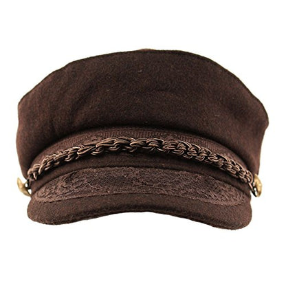 EPOCH Men's Greek Fisherman Sailor Fiddler Winter Wool Driver Hat Flat Cap - color: Brown, size: Small-Medium