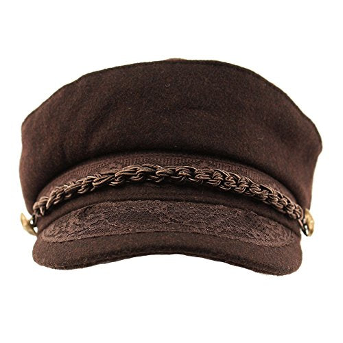 EPOCH Men's Greek Fisherman Sailor Fiddler Winter Wool Driver Hat Flat Cap - color: Brown, size: Small-Medium