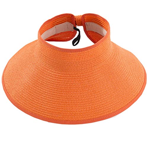 Womens Foldable Straw Sun Visor, Packable Roll‑Up Beach Hat with Wide Brim - color: Orange 2
