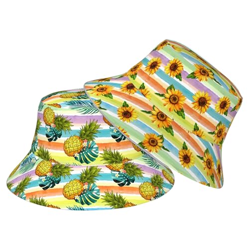 Unisex Fashion Bucket Hat for Women Men, Summer Outdoor Sun UV Protection Casual Fisherman Cap - color: Sunflower Pineapple