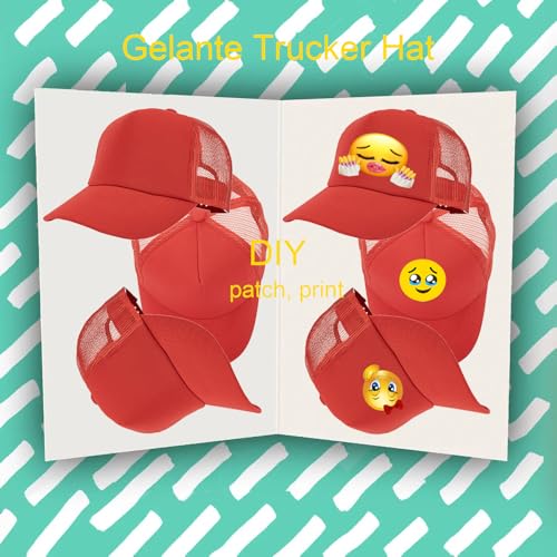 Gelante Polyester Foam Front, Mesh Back 5 Panel Sublimation Trucker Baseball Cap Snapback Hat - color: Red