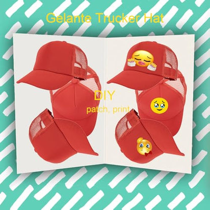 Gelante Polyester Foam Front, Mesh Back 5 Panel Sublimation Trucker Baseball Cap Snapback Hat - color: Red