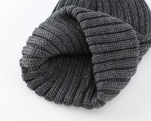 Connectyle Women's Rib Knit Cuffed Beanie Hat Stretch Acrylic Winter Hat Thick Warm Snow Ski Cap - color: Dark Grey