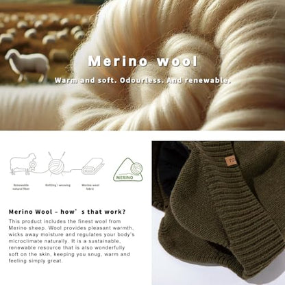 TOP-EX DryKnit™ 80% Merino Wool Waterproof Warm Brim Beanie with Ear Flaps - color: Green (Waterproof), size: Large-X-Large