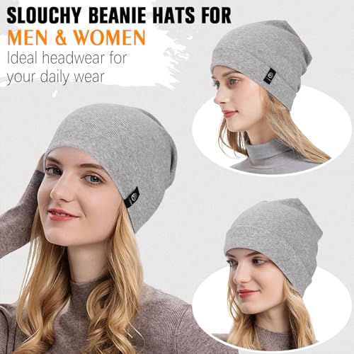 YANIKY Slouchy Beanie for Women, Mens Soft Cotton Beanie Hat, Double Layer Windproof Skull Cap for All Seasons - color: Grey