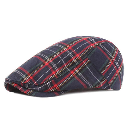 Men's Newsboy Hat Striped Plaid Cap Ivy Gatsby Cabbie Driving Irish Beret - color: Navy