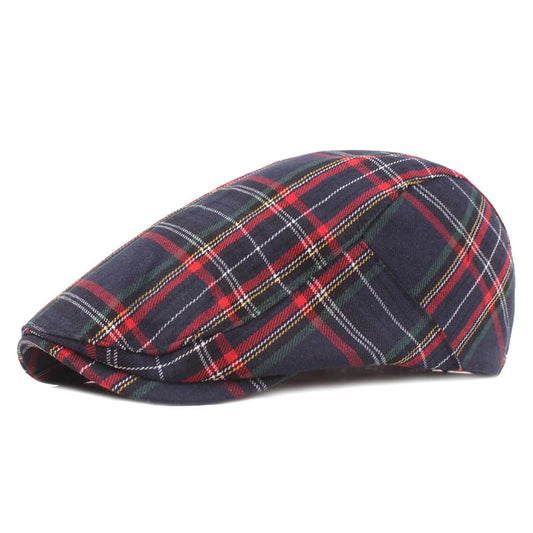 Men's Newsboy Hat Striped Plaid Cap Ivy Gatsby Cabbie Driving Irish Beret - color: Navy