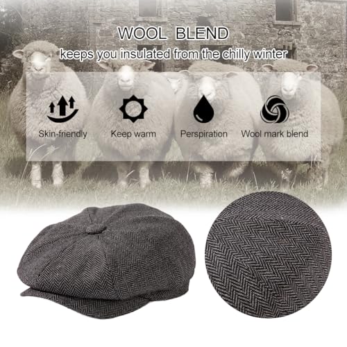 TOP-EX Wool Tweed Newsboy Cap for Men 8 Panel Vintage Flat Ivy Hat - color: Grey Herringbone, size: 3X-Large