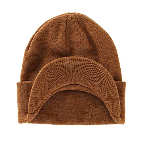 Home Prefer Men's Winter Beanie Hat with Brim Warm Double Knit Cuff Beanie Cap Watch Radar Hat - color: Brown