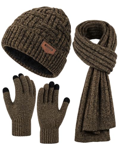 Winter Scarf for Men, 3 PCS Fleece Beanie Hat and Gloves Set - color: X-parallel Color