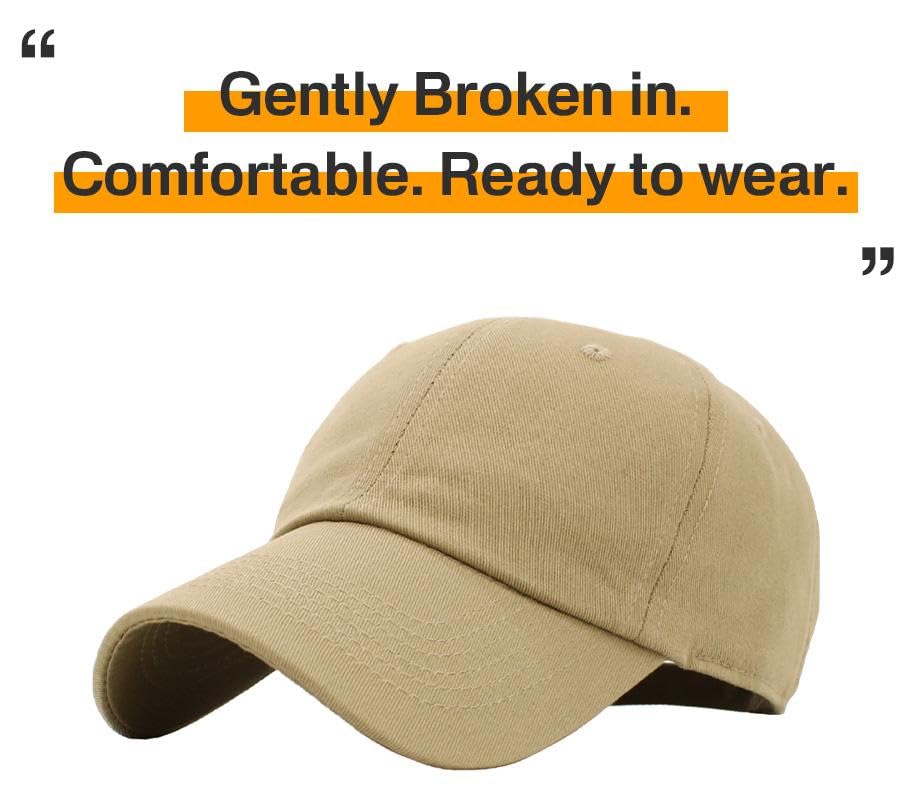 KBETHOS Classic Unisex Cotton Adjustable Low Crown Baseball Cap – Plain Dad Hat - color: Khaki Classic