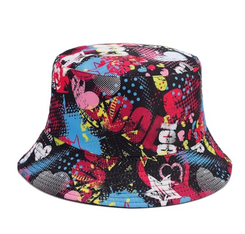 Quanhaigou Bucket Hat for Men Women,Packable Reversible Printed Sun Hats,Fisherman Outdoor Summer Travel Hiking Beach Caps - color: Cool Love
