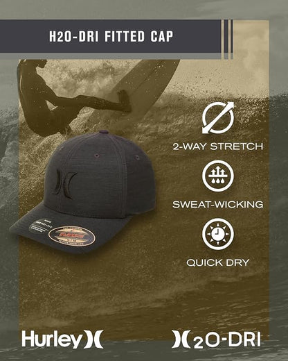 Hurley Mens Baseball Cap, H2O-Dri Stretch Fitted Hat with Curved Bill - color: Black Heather, size: Large-X-Large
