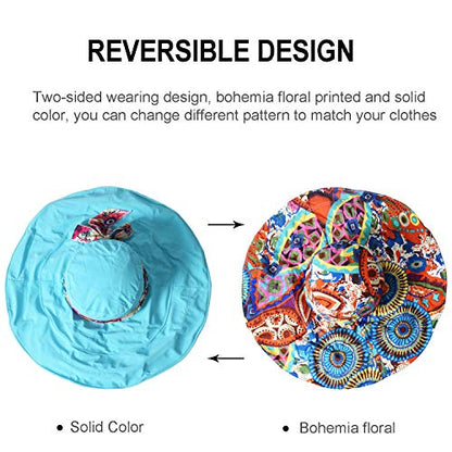 WITERY Floppy Summer UPF50+ Foldable Sun Beach Hats Accessories Wide Brim for Women - color: Blue