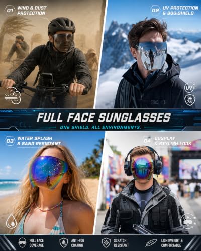 Full Face Shield Visor Sunglasses - Futuristic Mirror UV Blocking, Silver - color: Silver Mirror