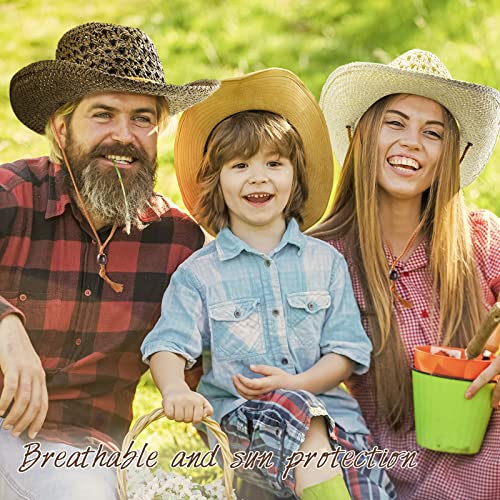 Newcotte 9 Pack Straw Cowboy Hats for Women Men - color: Khaki, Beige, Coffee